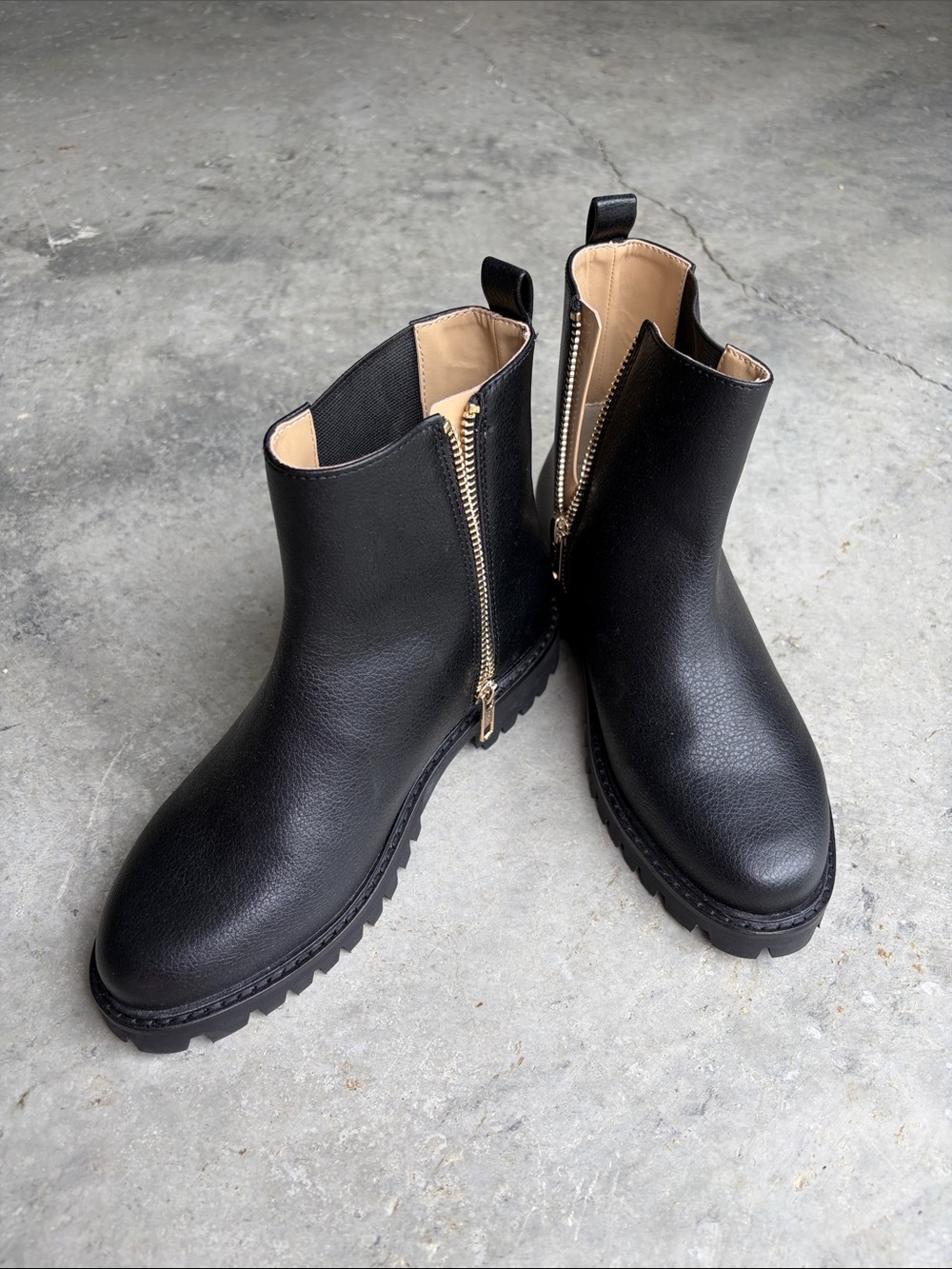 Janie and Jack Black Ankle Booties with Gold Side Zipper